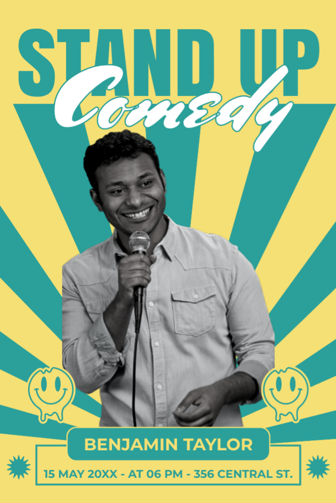 Ontwerpsjabloon van Tumblr van Comedy Show with Black and White Photo Comedian