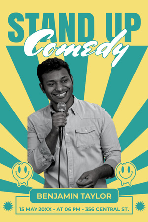 Show de comédia com foto comediante em preto e branco Tumblr Modelo de Design