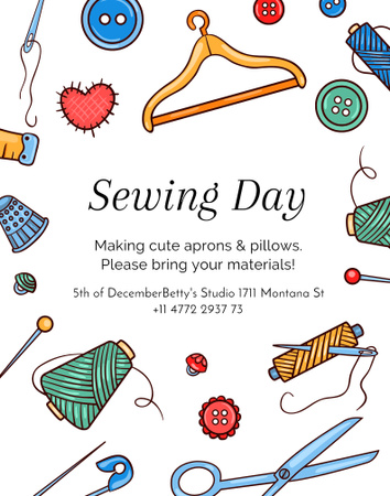 Sewing Day Announcement with Needlework Tools Poster 22x28in Tasarım Şablonu