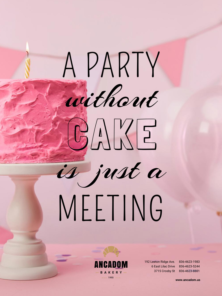 Plantilla de diseño de Exciting Party Organization Services with Cake in Pink Poster US 