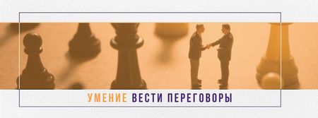 Business people shaking hands on chess board Facebook cover Design Template