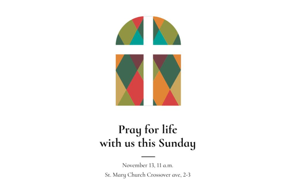 Invitation to Pray with Church Windows Postcard 4x6in Modelo de Design