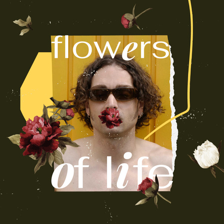 Homem jovem e bonito com flor na boca Instagram Modelo de Design