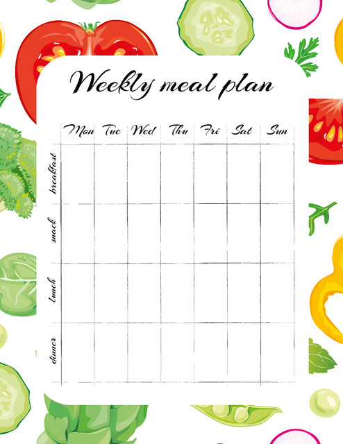 Weekly Meal Plan with Food Illustrations Notepad 8.5x11in Šablona návrhu