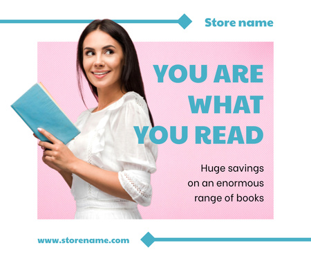 Phrase about Reading with Woman holding Book Facebook Design Template