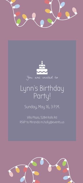Birthday Party Alert Illustrated With Garland Invitation 9.5x21cm Design Template