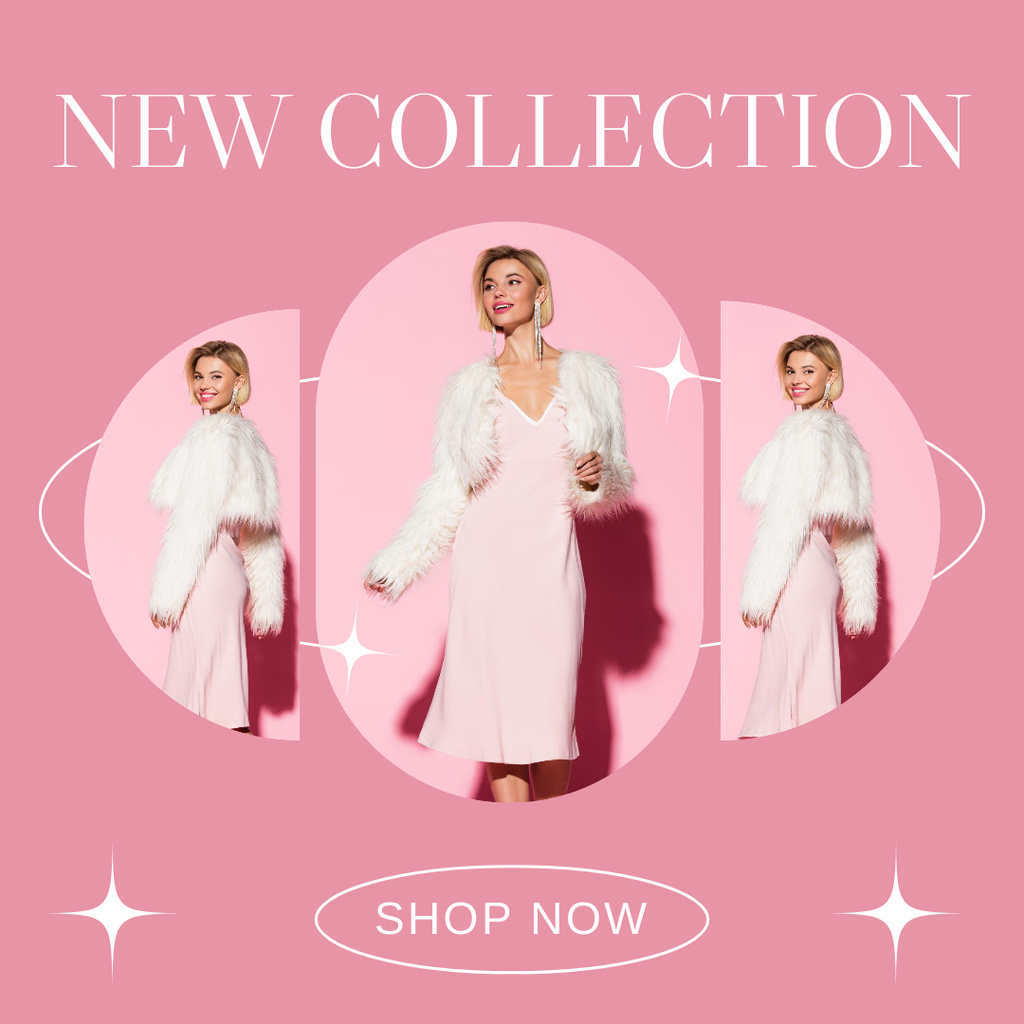 Plantilla de diseño de New Collection Ads with Woman in Light Outfit Instagram 