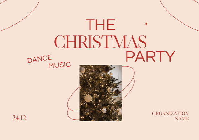 Christmas Party Announcement with Festive Tree Flyer A5 Horizontalデザインテンプレート