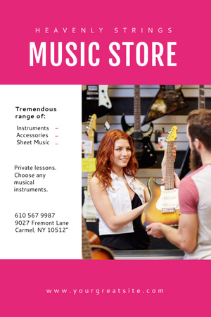 Music Store Ad Woman Selling Guitar Flyer 4x6in Design Template