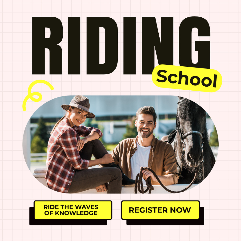 Announcement on Registration for Horse Riding School Instagram AD Design Template