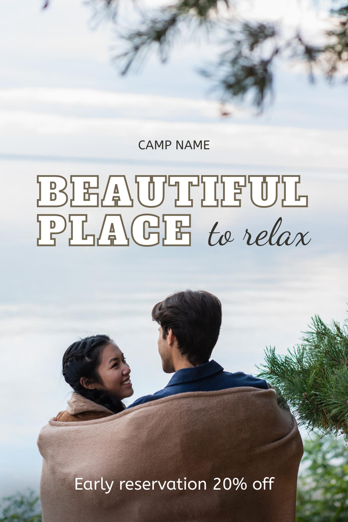 Romantic Young Couple Hugging by Lake Pinterest Design Template