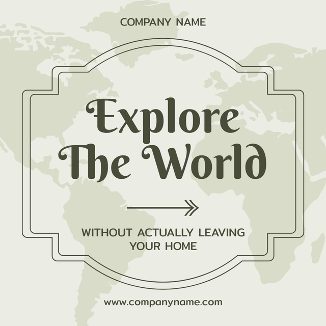 Explore World Quote with Light Gray World Map Instagramデザインテンプレート