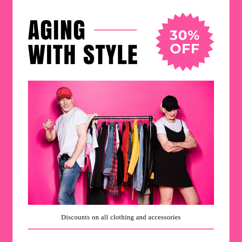 Clothing And Accessories For Elderly With Discount Instagram Design Template