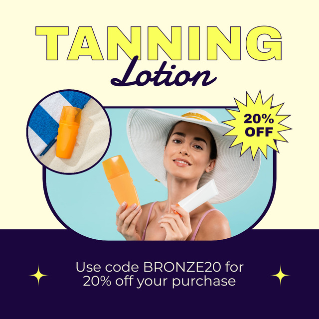 Designvorlage Discount on Tanning Lotion using Promo Code für Instagram