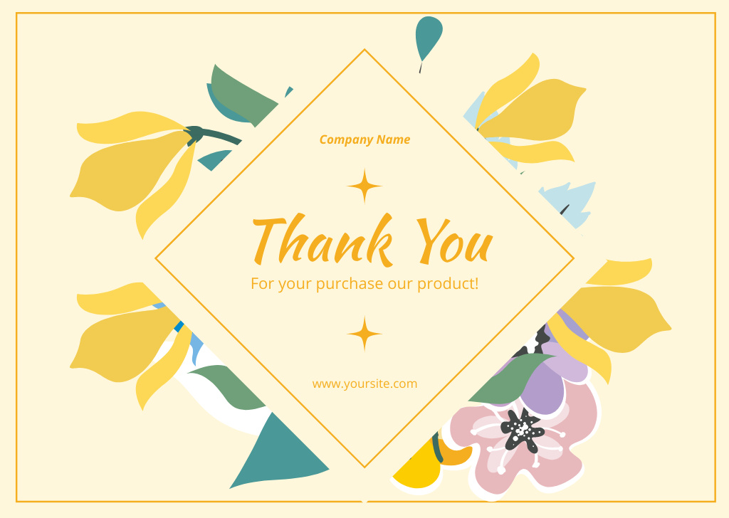 Thank You for Your Purchase Message with Yellow Flowers Card Design Template