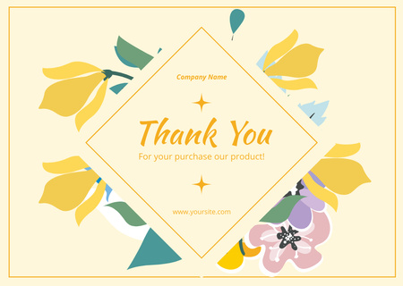 Plantilla de diseño de Mensaje de agradecimiento por su compra con flores amarillas Card 