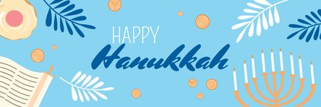 Template di design Felice saluto di Hanukkah con Menorah in blu Email header