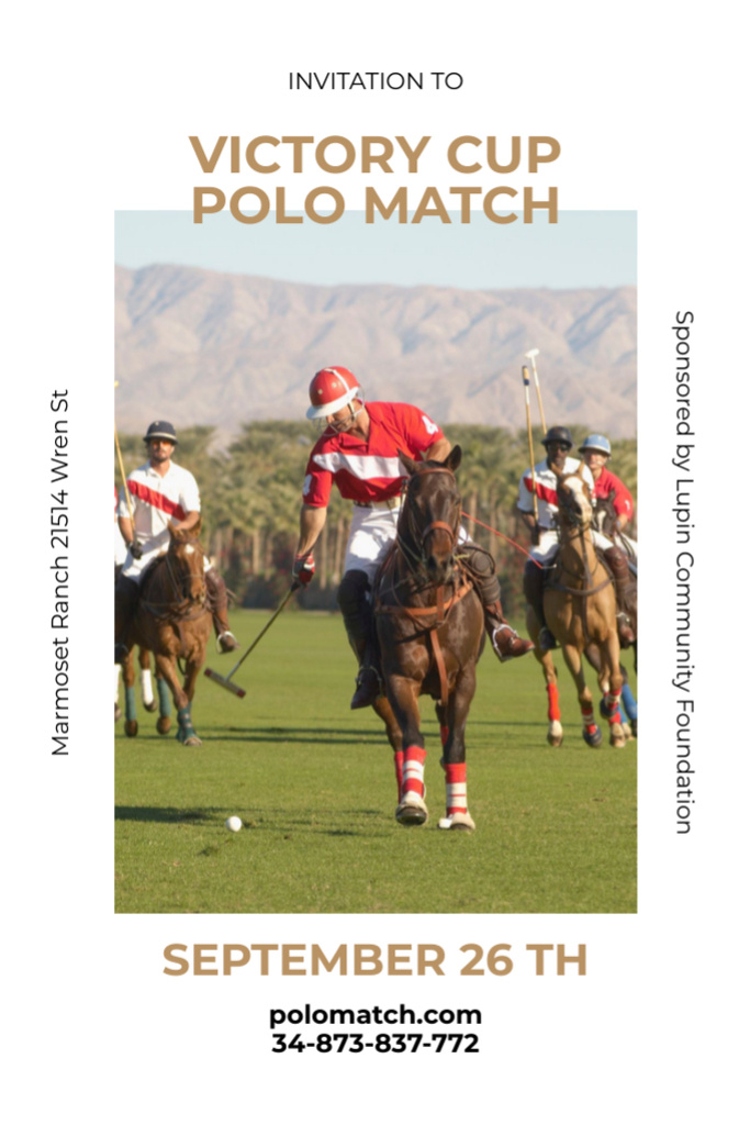 Polo Match with Players on Beautiful Horses Flyer 4x6in Design Template