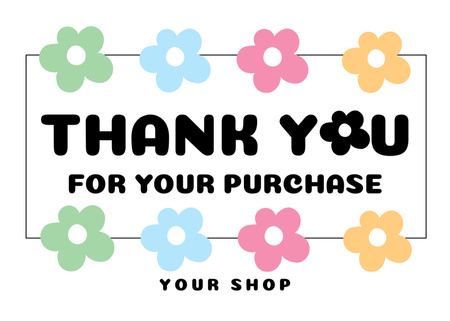Thank You For Your Purchase Message with Cartoon Flowers Postcard 5x7in Design Template