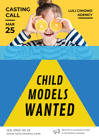 Cute Girl with Oranges for Models Casting Flyer A6 – шаблон для дизайна