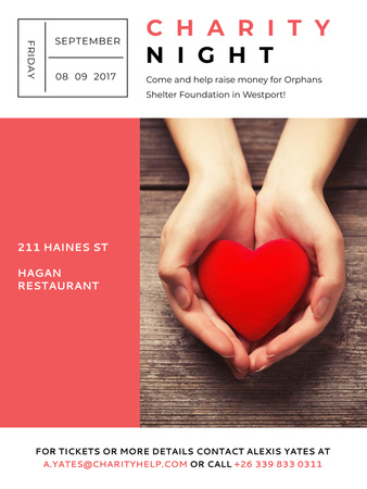 Template di design evento di beneficenza mani in mano cuore in rosso Poster US