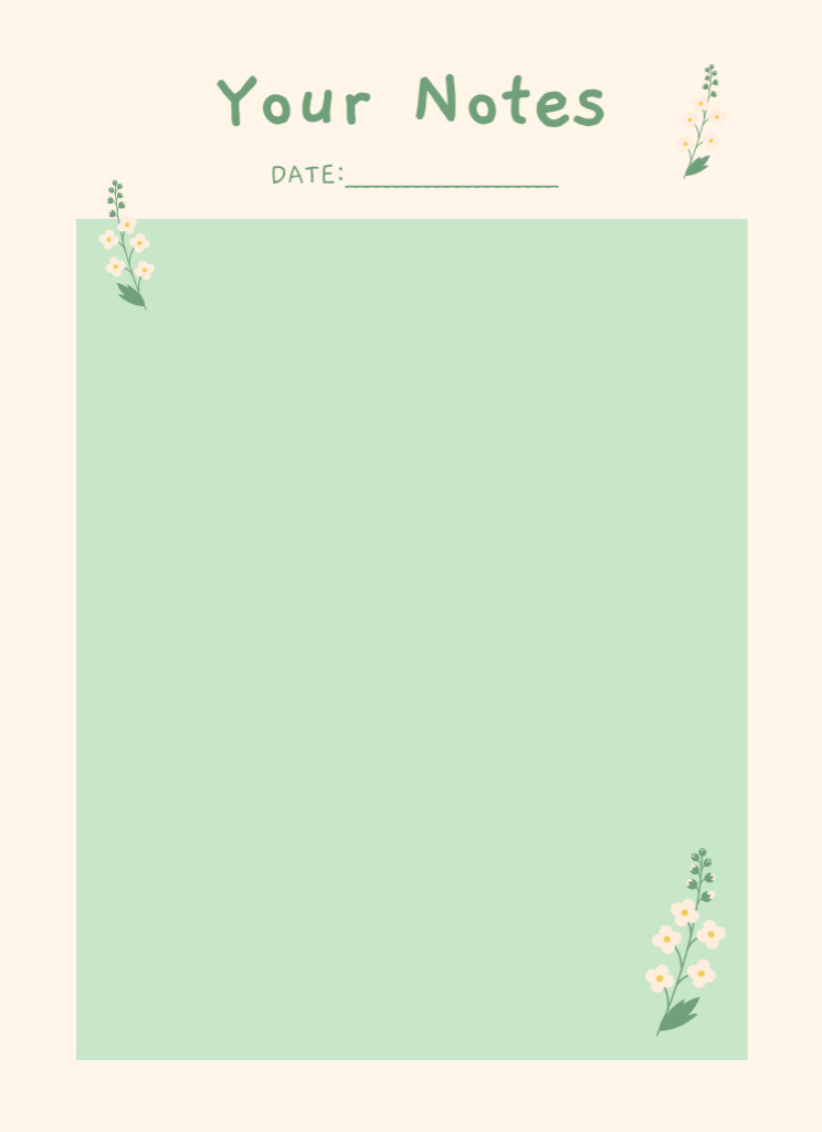 Designvorlage Daily Plan Sheet with Flowers on Green für Notepad 4x5.5in