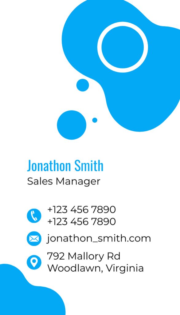 Platilla de diseño Sales Manager Contacts on Blue and White Business Card US Vertical