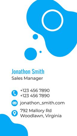 Sales Manager Contacts on Blue and White Business Card US Vertical Design Template