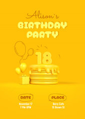 Birthday Party Invitation with 3d Illustration of Cake