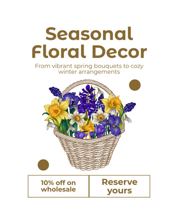 Ofereça descontos em cestas com flores frescas da estação Instagram Post Vertical Modelo de Design