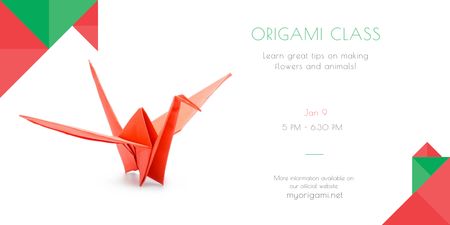 Template di design annuncio classe origami con uccello di carta Twitter