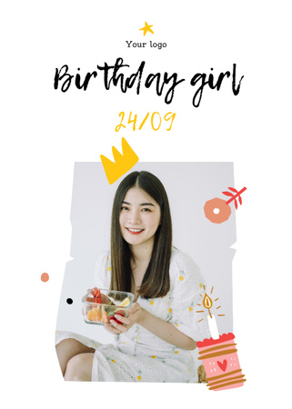 Smiling Birthday Girl Celebrating Birthday Postcard 5x7in Vertical Design Template