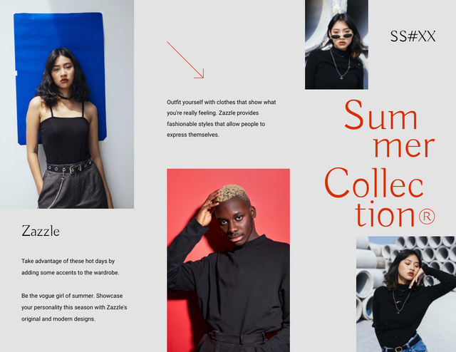 Summer Fashion Collection Announcement with Stylish Girl Brochure 8.5x11in Z-fold Design Template