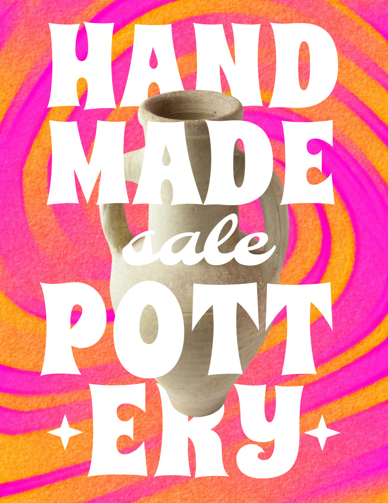 Handmade Pottery Promotion with Clay Pot on Bright Pattern Flyer 8.5x11in Šablona návrhu
