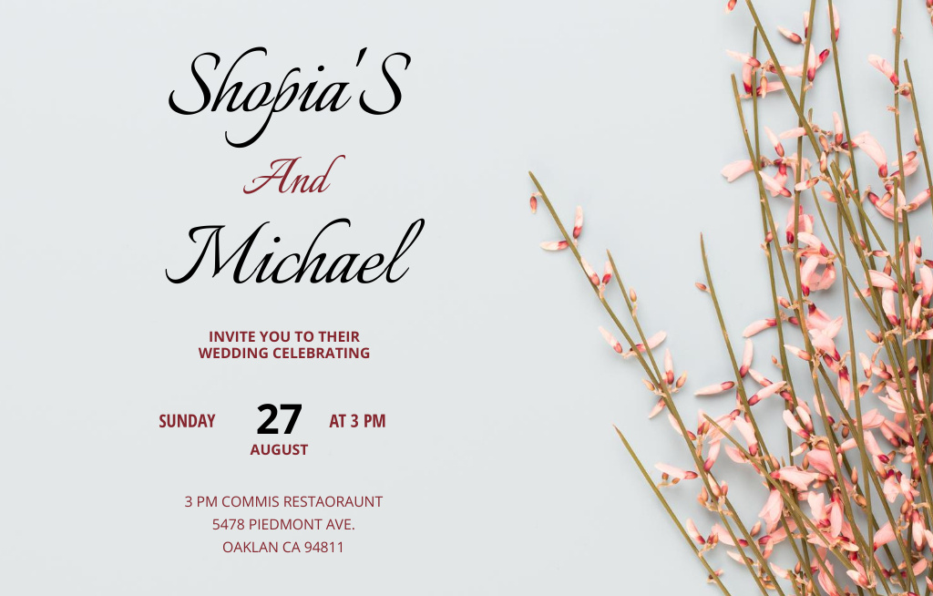 Minimalist Wedding Announcement with Wild Flowers Invitation 4.6x7.2in Horizontal Design Template