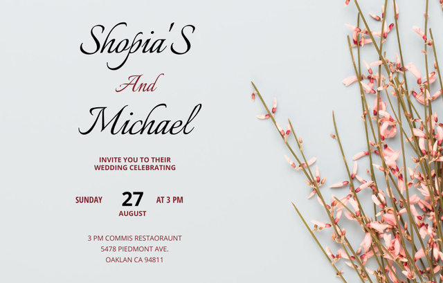 Szablon projektu Minimalist Wedding Announcement with Wild Flowers Invitation 4.6x7.2in Horizontal