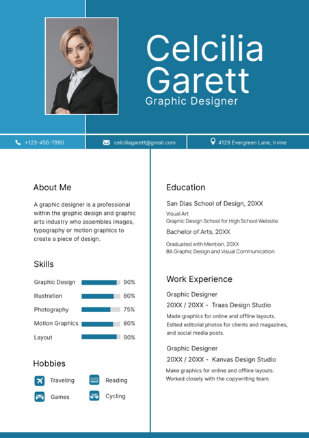 Template di design Professional Skills and Experience of Graphic Designer Resume