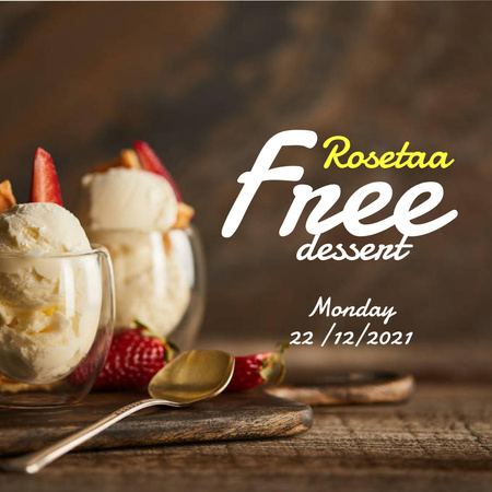 Free Ice Cream Dessert Offer With Strawberries Instagram Design Template