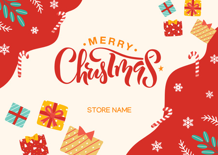 Christmas Greeting with Colorful Presents Postcard Design Template