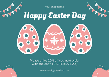 Szablon projektu Easter Day Promotion with Floral Eggs on Blue Card