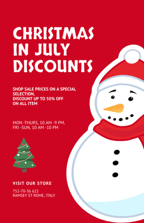  Christmas Sale Announcement in July with Cute Snowman Flyer 5.5x8.5in Design Template