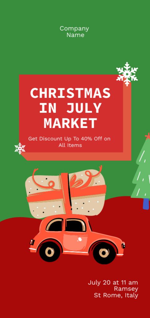 Fanciful Christmas Market in July With Car And Gift Flyer DIN Large Modelo de Design