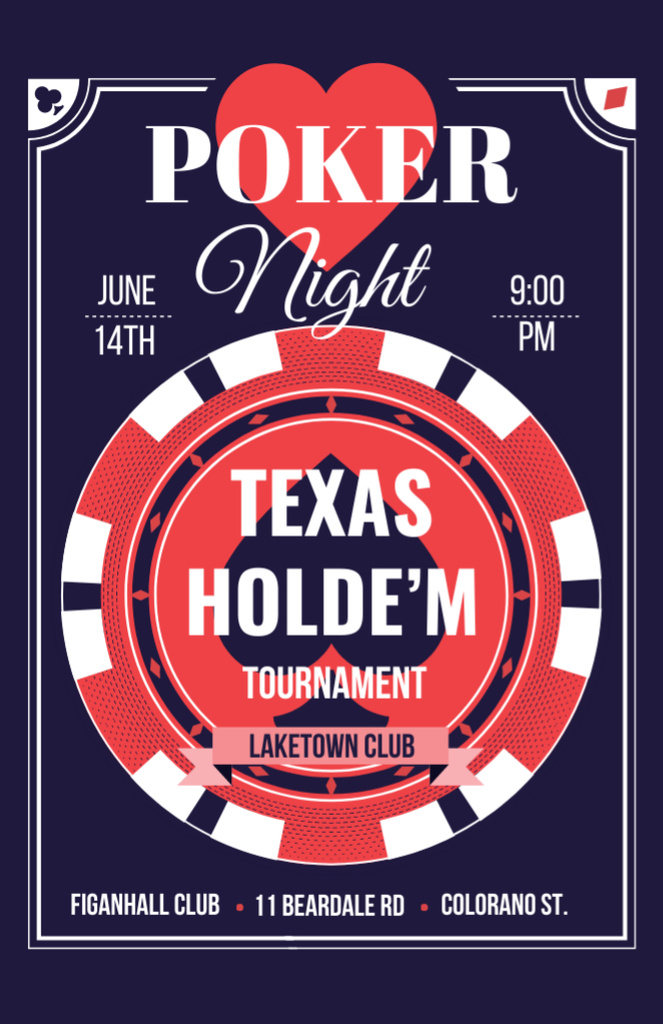 Poker Game Tournament Announcement In Club Flyer 5.5x8.5in Design Template