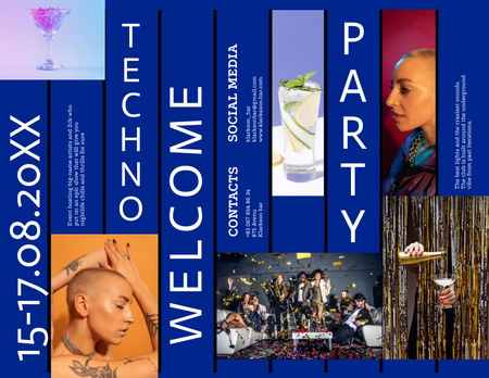 Ontwerpsjabloon van Brochure 8.5x11in van Techno Party-advertentie met stijlvolle mensen