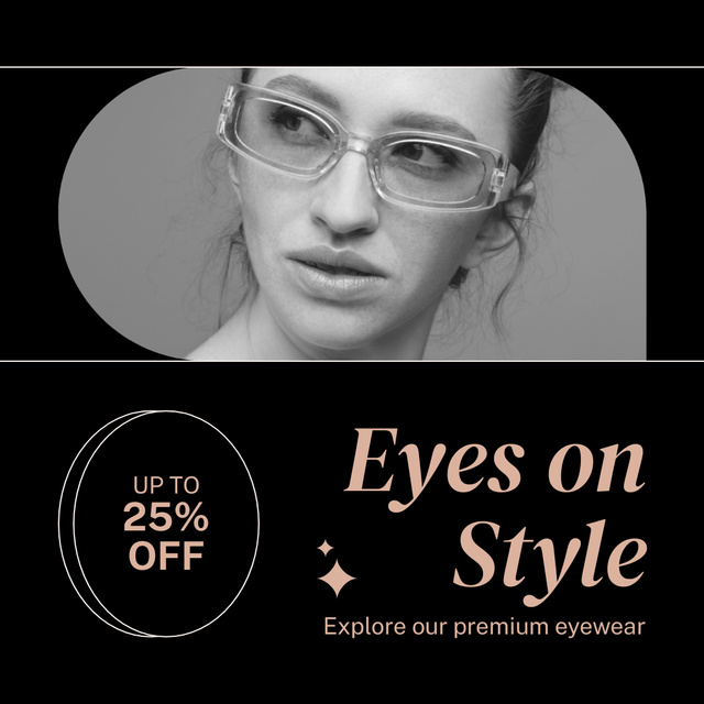 Discount on Stylish Fashion Glasses for Women on Black Instagram Design Template