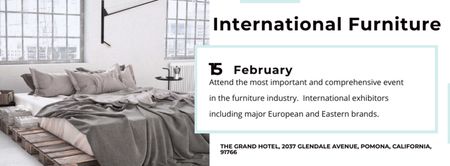 Designvorlage Möbelhaus Anzeige mit Schlafzimmer in grauer Farbe für Facebook cover