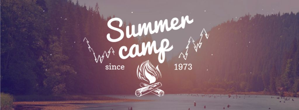 Summer camp invitation with forest view Facebook cover Design Template