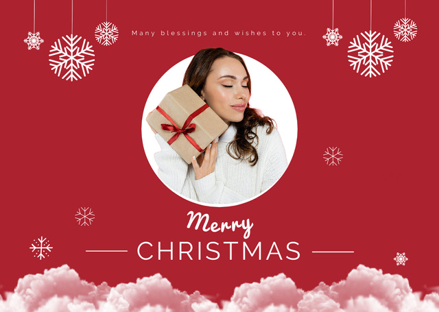 Merry Christmas Wishes in Red with Cute Snowflakes Card Tasarım Şablonu