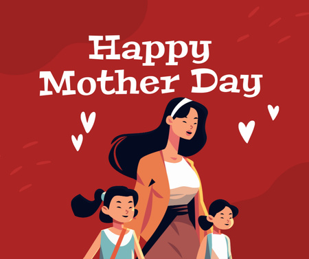 Mother's Day Greeting with Happy Family Facebook Design Template