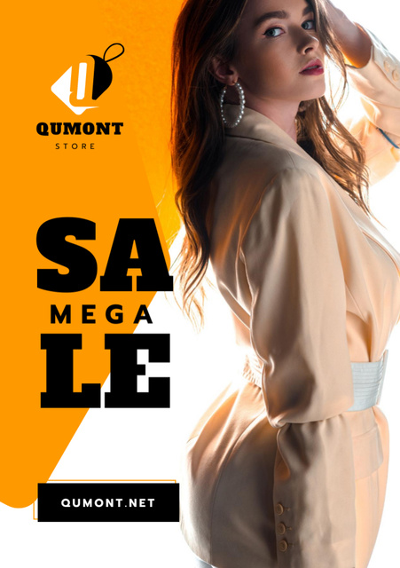 Szablon projektu Fashion Store Ad with Young Woman in Stylish Outfit Flyer A7